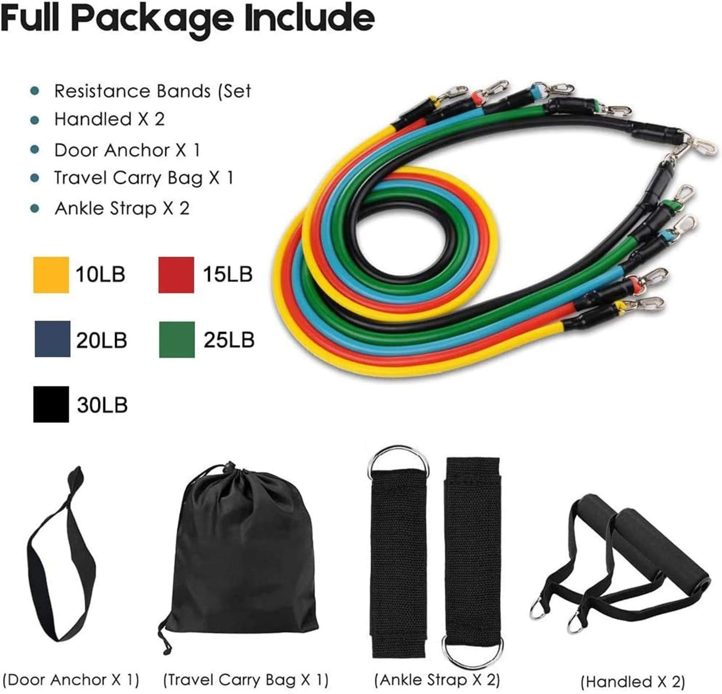 11PCS Resistance Bands Set with Handles & Door Anchor