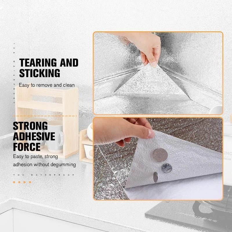 Silver Foil Kitchen Oil Proof Self-Adhesive Wallpaper Roll (60×200cm)