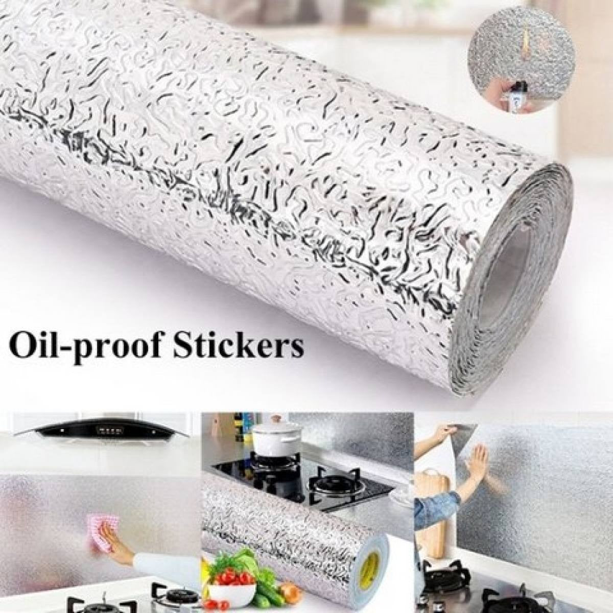 Silver Foil Kitchen Oil Proof Self-Adhesive Wallpaper Roll (60×200cm)