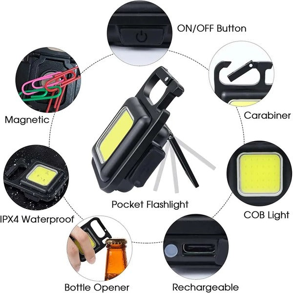 Rechargeable Mini COB LED Keychain Flashlight with Bottle Opener