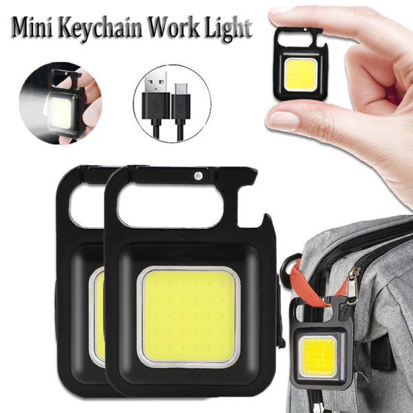 Rechargeable Mini COB LED Keychain Flashlight with Bottle Opener