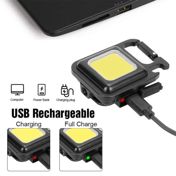 Rechargeable Mini COB LED Keychain Flashlight with Bottle Opener