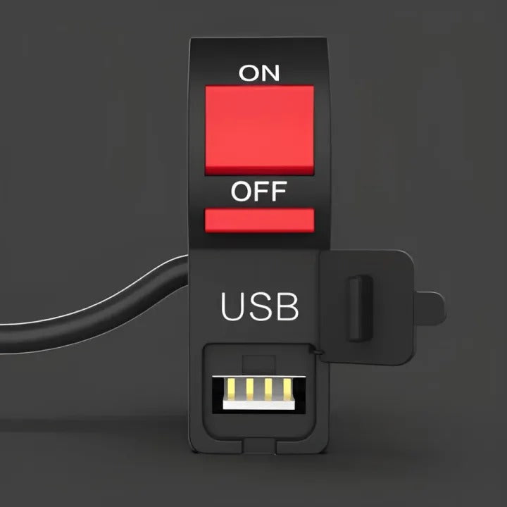 Universal Motorcycle Handlebar Switch with USB Port 5V 2A & ON/OFF Button