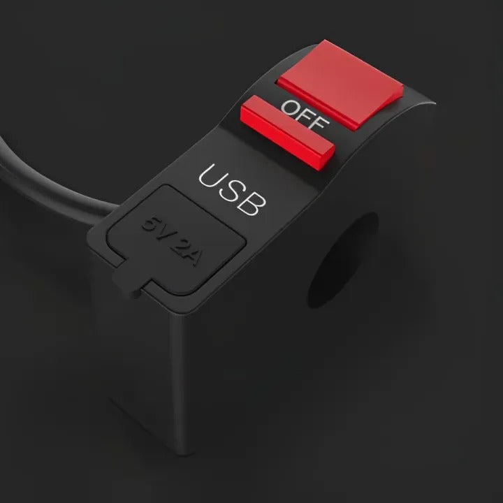 Universal Motorcycle Handlebar Switch with USB Port 5V 2A & ON/OFF Button