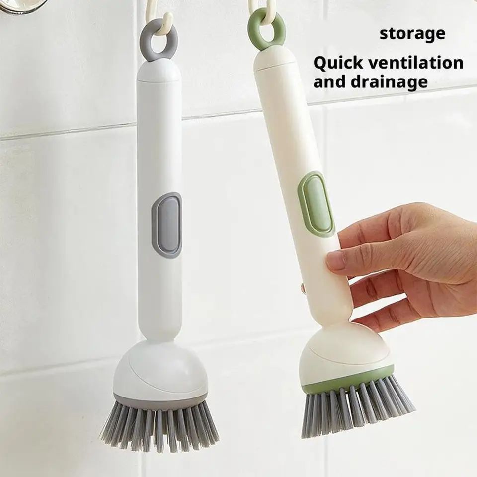 Soap Dispensing Kitchen Cleaning Brush with Refillable Handle