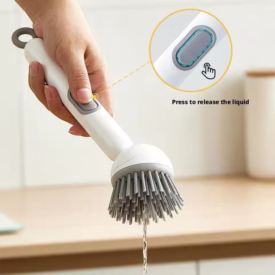 Soap Dispensing Kitchen Cleaning Brush with Refillable Handle