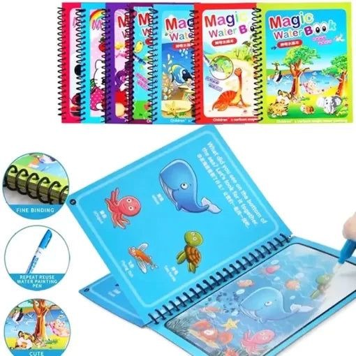 Magic Water Coloring Book for Toddlers – Reusable Water Painting Book with Magic Pen | 8 Pages (Random Design)