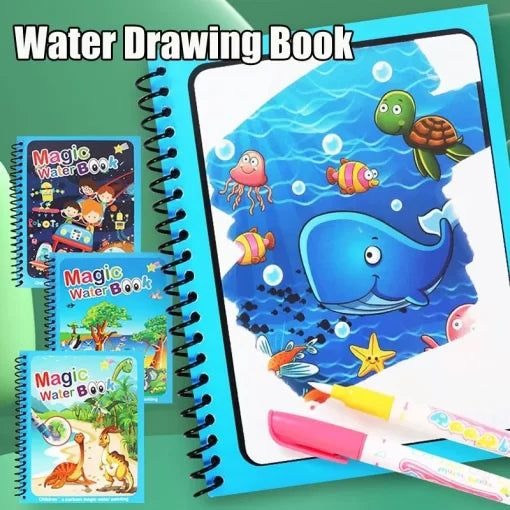 Magic Water Coloring Book for Toddlers – Reusable Water Painting Book with Magic Pen | 8 Pages (Random Design)