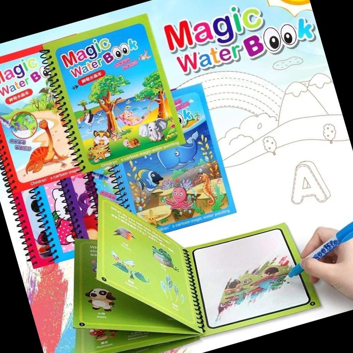 Magic Water Coloring Book for Toddlers – Reusable Water Painting Book with Magic Pen | 8 Pages (Random Design)