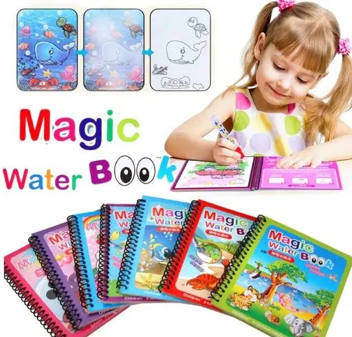 Magic Water Coloring Book for Toddlers – Reusable Water Painting Book with Magic Pen | 8 Pages (Random Design)