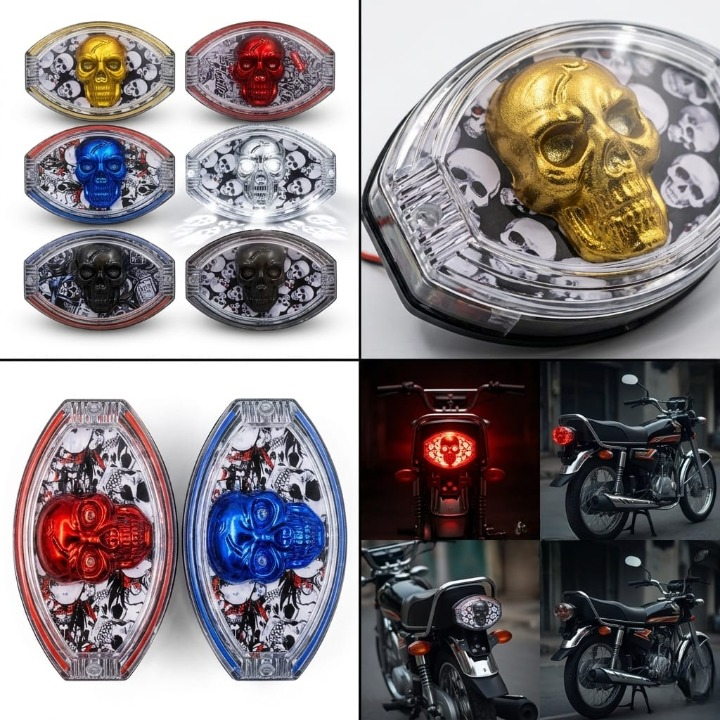 Universal 125cc Motorcycle LED Skull Tail Light – Multi-Color Fancy Rear Light