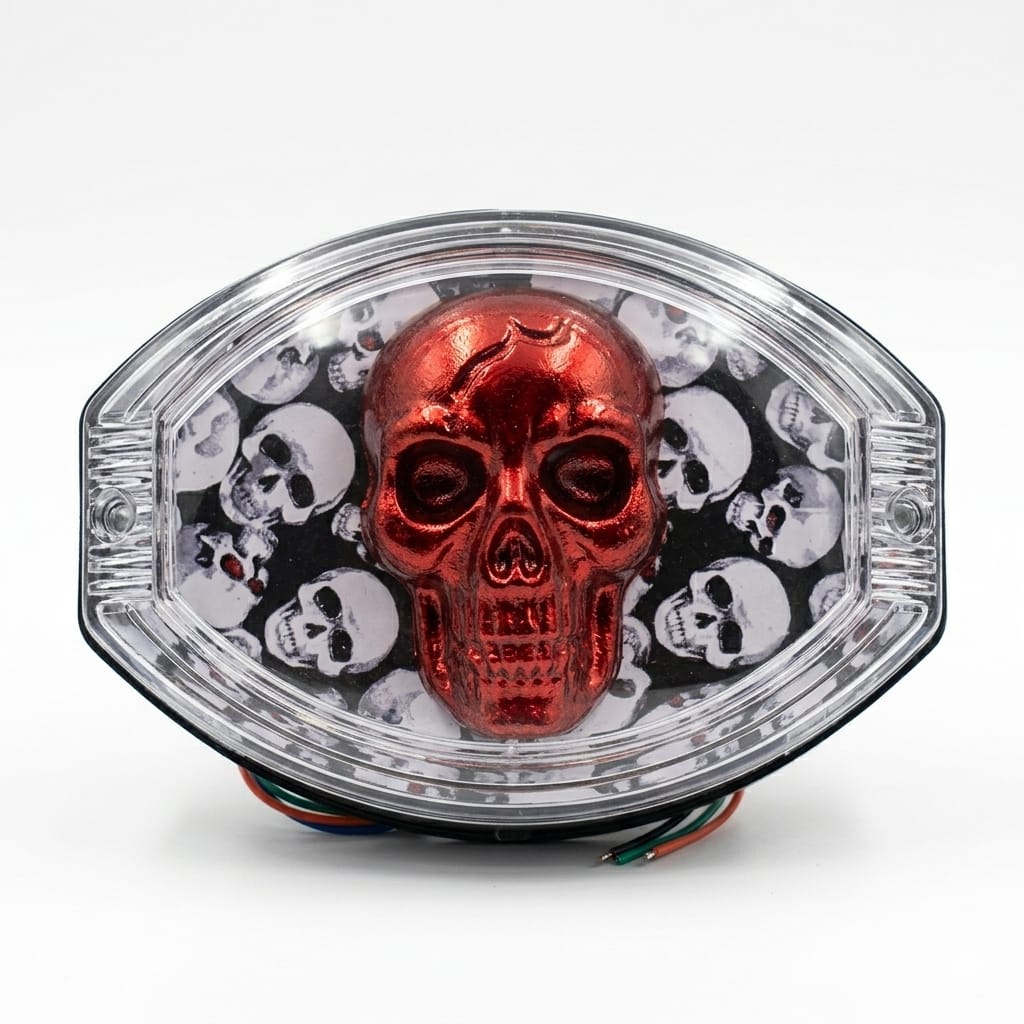 Universal 125cc Motorcycle LED Skull Tail Light – Multi-Color Fancy Rear Light