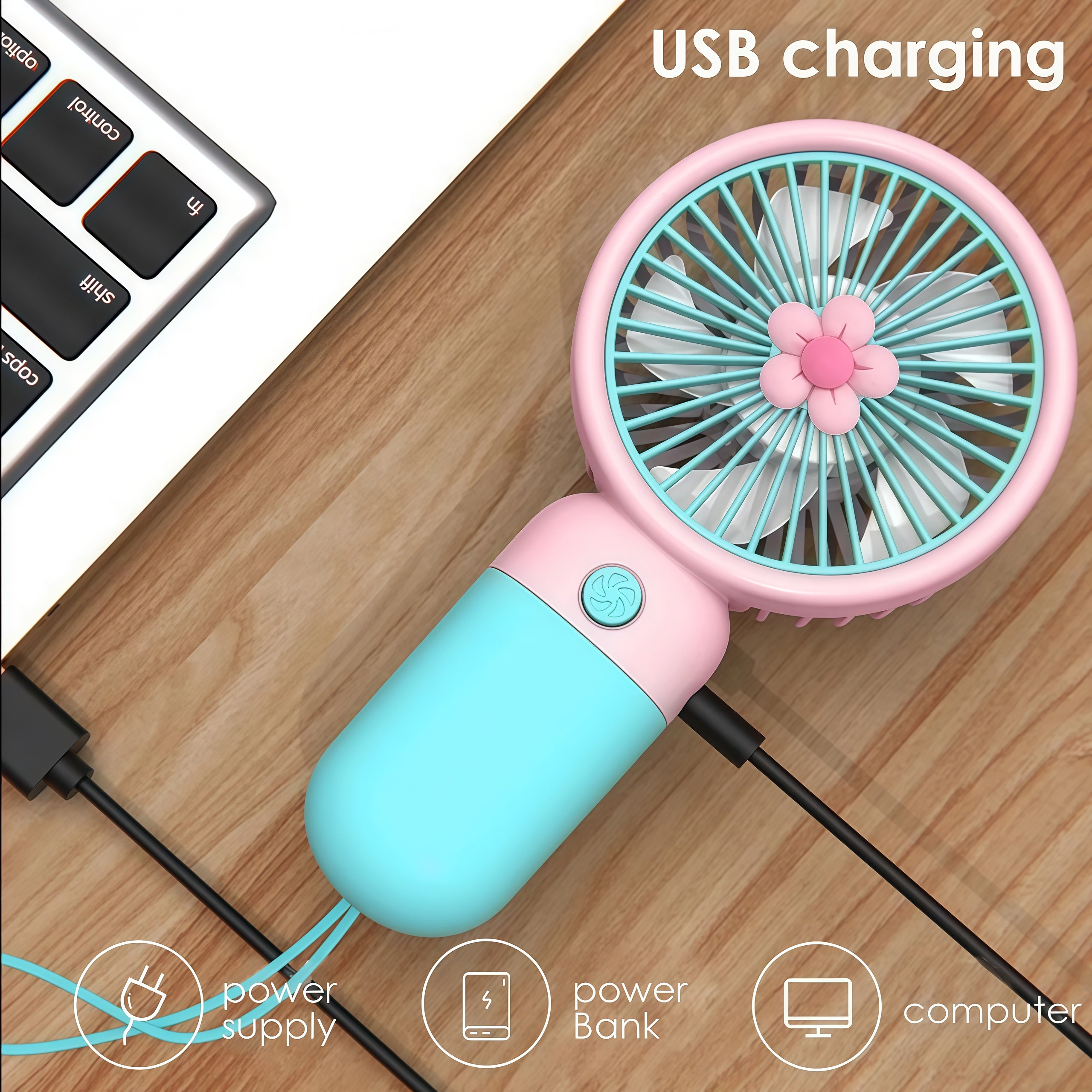 Portable Mini Rechargeable USB Desk Fan with Stand