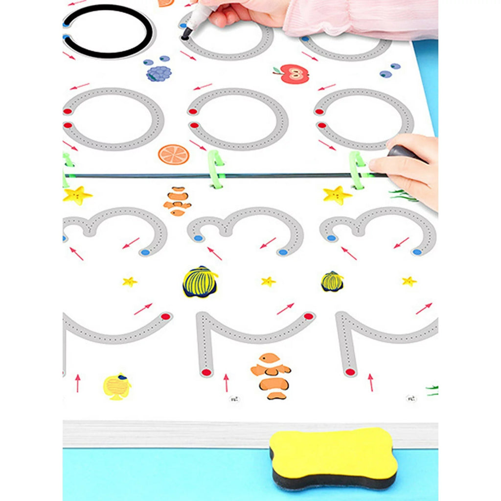 A4 Kids Educational Learning Tracing Book – 64 Pages Reusable Workbook with 2 Markers