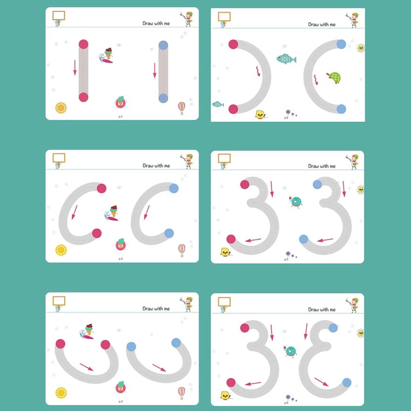 A4 Kids Educational Learning Tracing Book – 64 Pages Reusable Workbook with 2 Markers