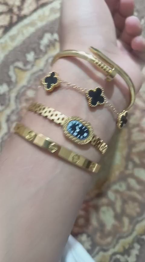 Stainless Steel 4-Piece Bracelet, Watch & Bangle Combo – Stylish Jewelry Set