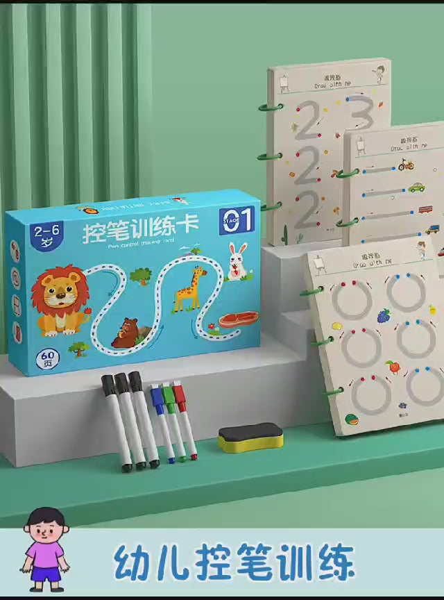 A4 Kids Educational Learning Tracing Book – 64 Pages Reusable Workbook with 2 Markers